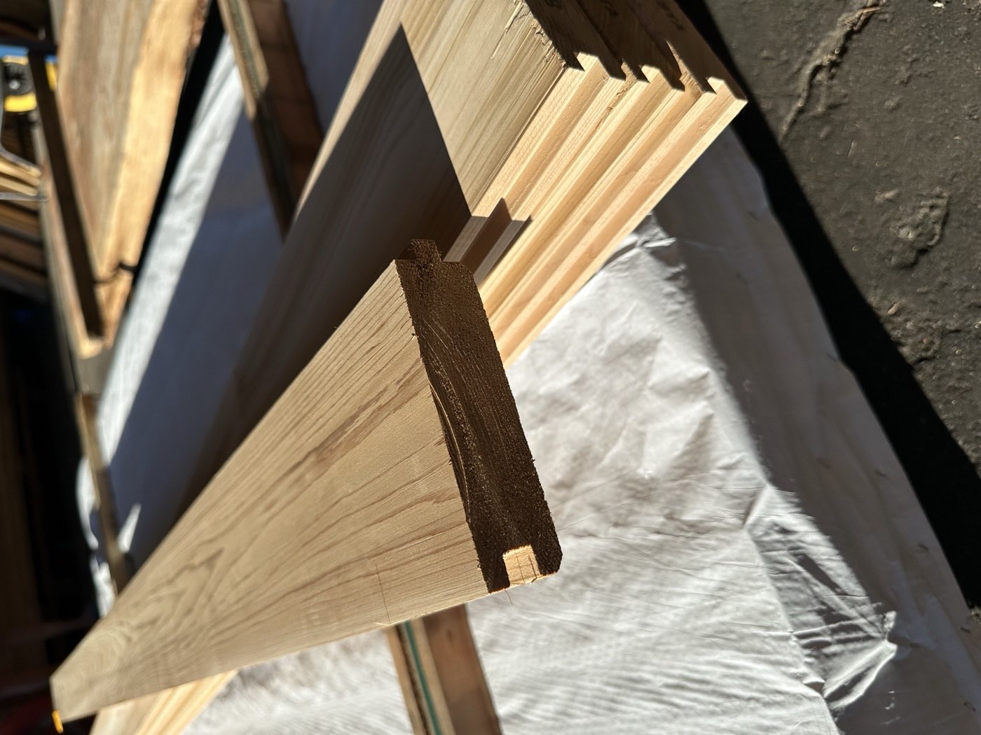 Close-up of a tongue-and-groove lumber profile
